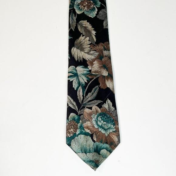Alexander Lloyd Floral Print Mens Neck Tie Brown Taupe Green Made in USA - Picture 1 of 7